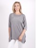 Solid Color Mid-Sleeved Top with Branched Rhinestone 